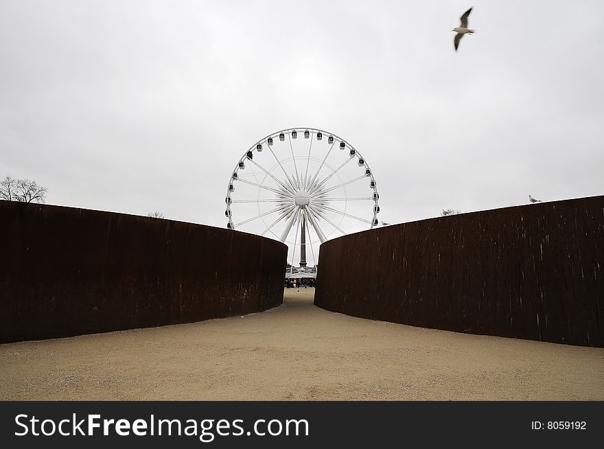 Great wheel in amusement park, landmark of paris