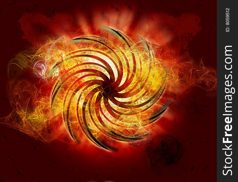 A black spiral on a fired brushed background