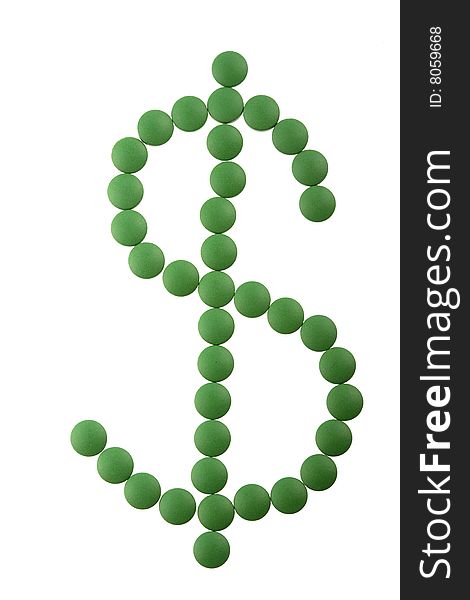 Dollar symbol with tablet balls