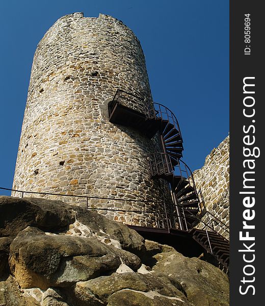 Castle tower with stairs, north-east Czech republic