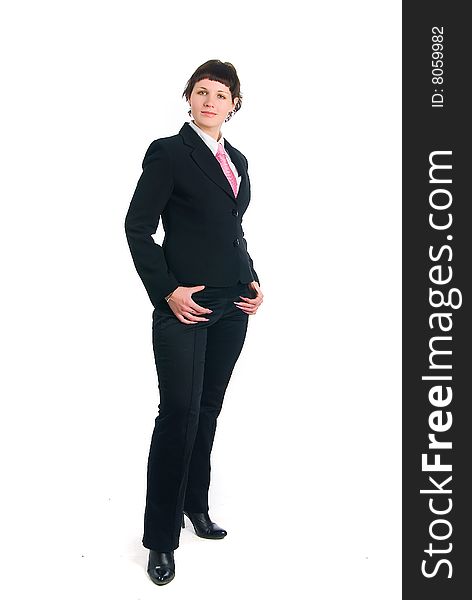 The girl in a business suit on a white background