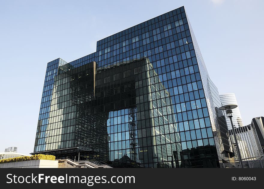 building with glass surface, modern building structure in paris