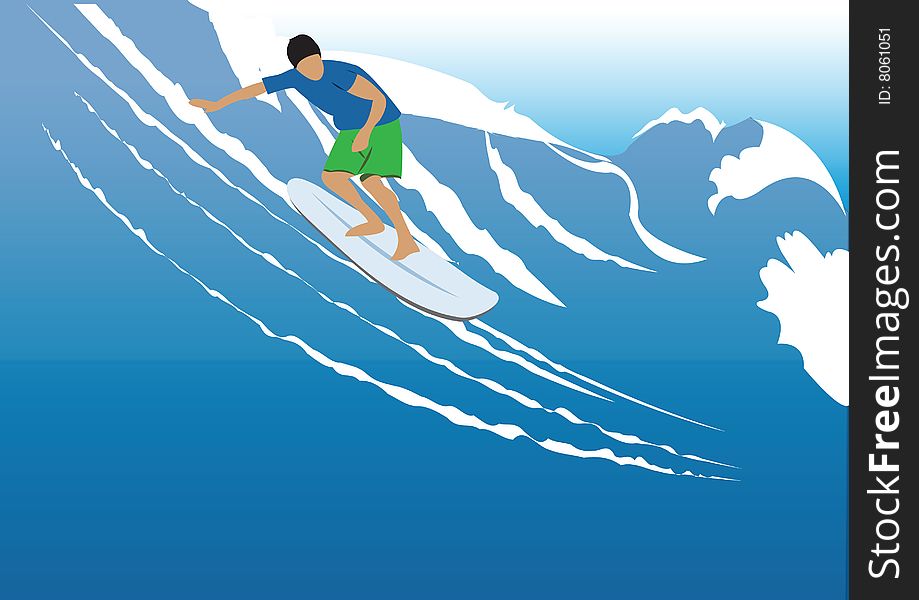 Vector illustration of a surfer on a wave. Vector illustration of a surfer on a wave
