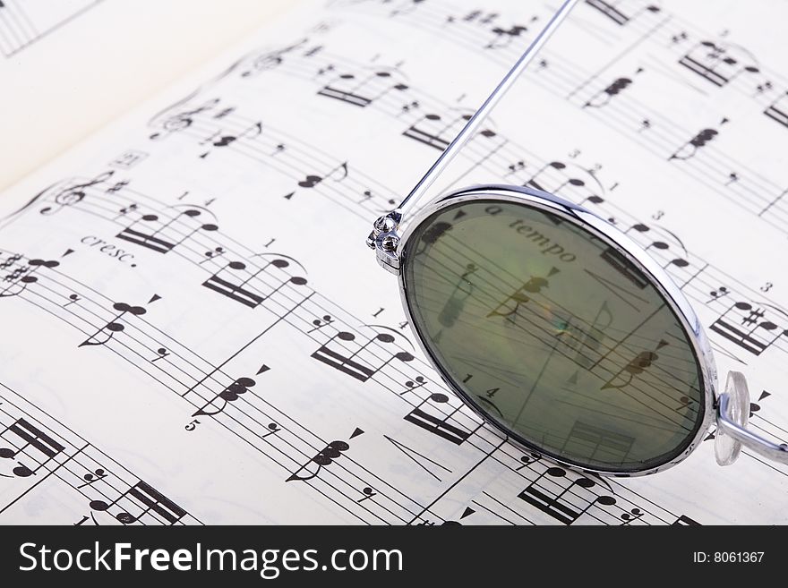 Eyeglasses with music notes background