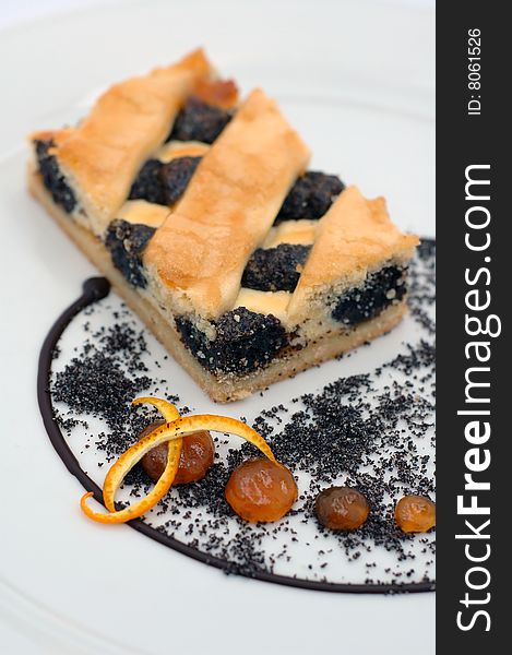 Poppy-seed pie on plate,isolated