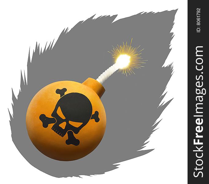 Stylized orange bomb with lit fuse on isolated background. Stylized orange bomb with lit fuse on isolated background.