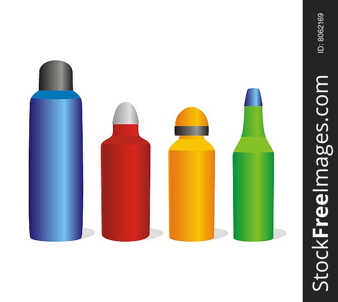 Vector illustration of four isolated aluminum bottles