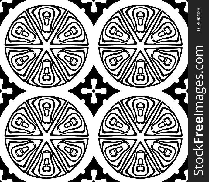 Black and white seamless vector repeating tile with abstract rounds. Black and white seamless vector repeating tile with abstract rounds