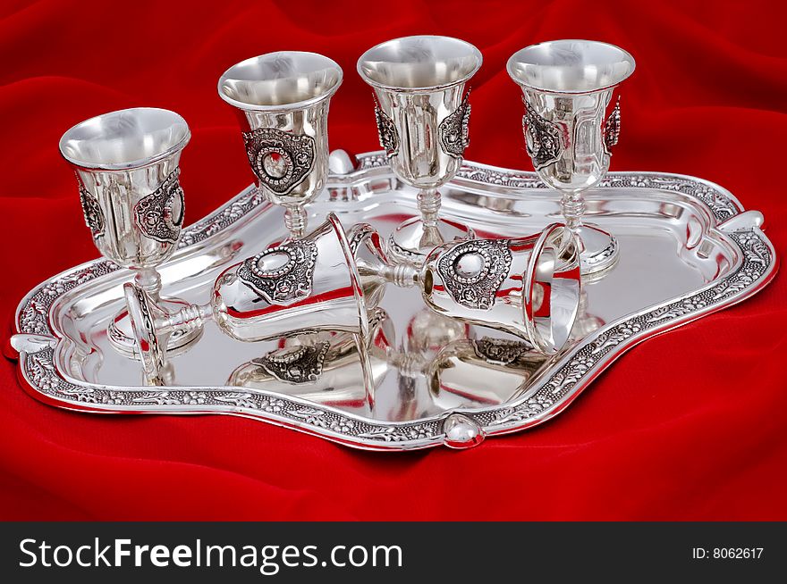 Set of silver wine-glasses.