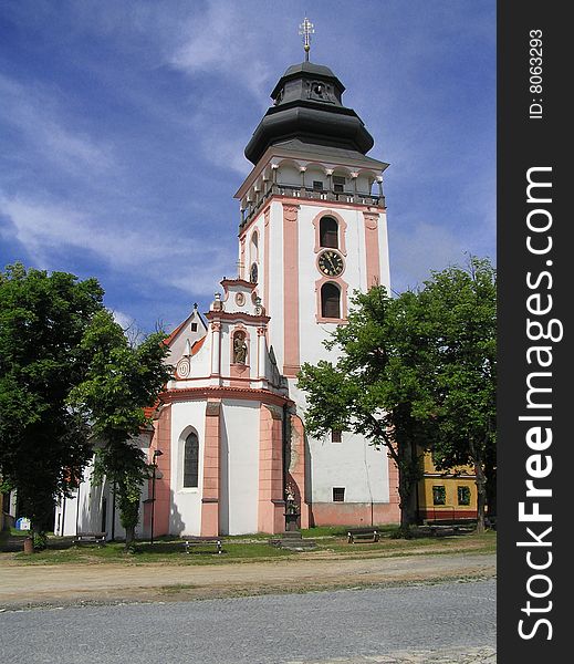 A church in a town of Bechyne, southern part of the Czech Republic.