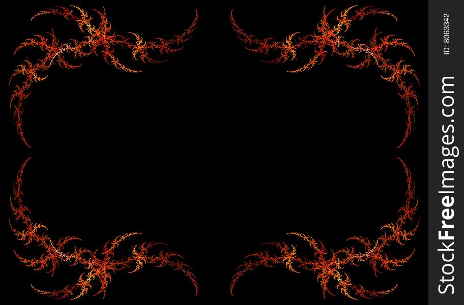 Fiery red and orange fractal frame or border with black copy space. Fiery red and orange fractal frame or border with black copy space.
