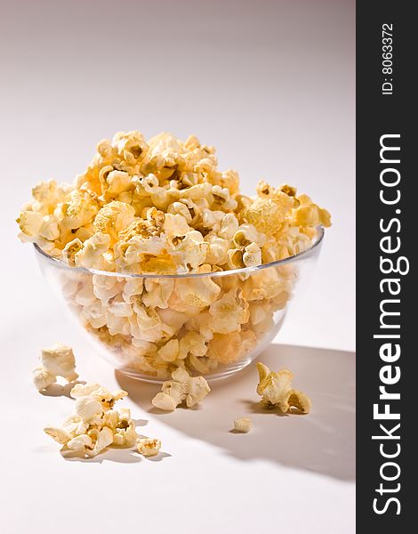 Food serias: popcorn on the glass bowl