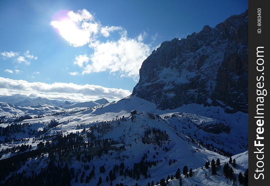 Beautiful mountains covered by snow and trees. Beautiful mountains covered by snow and trees