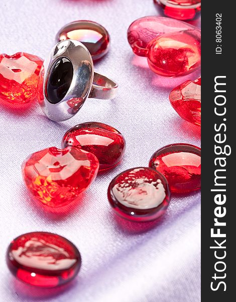 Red decoration, ring and heart for valentine day