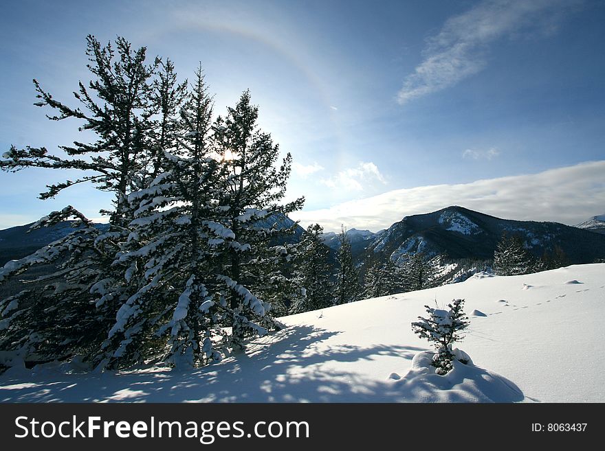 Alpine Halo Around Backlit Mountain Scene