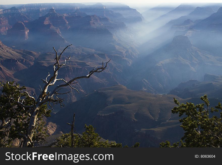 Smoke from wildfires fill the Grand Canyon. Smoke from wildfires fill the Grand Canyon