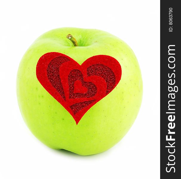 Green Apple And Red Heart Made Of Cloth