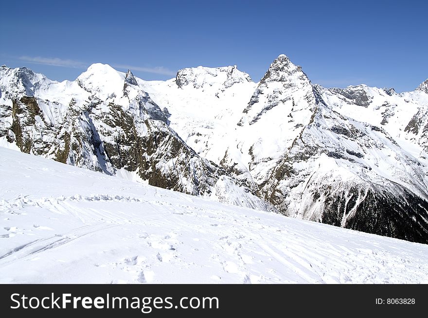 Ski resort. Caucasus Mountains. Dombaj.