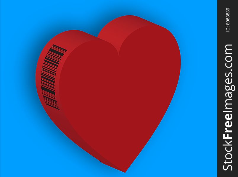 A picture of heart with 3d effect and signed with bar code. It's symbolism. A picture of heart with 3d effect and signed with bar code. It's symbolism.