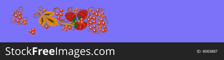 Vector drawing of the decorative berries of the strawberries on blue background