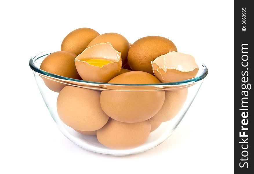 Bowl of eggs isolated on white background. Bowl of eggs isolated on white background