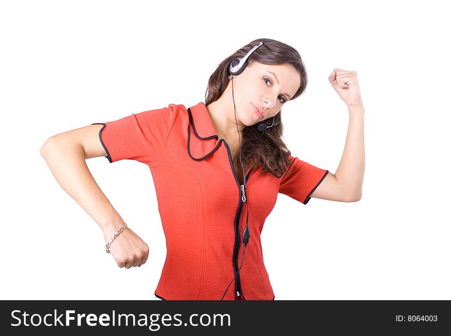 The young beautiful businesswoman at office behind work on a white background. The young beautiful businesswoman at office behind work on a white background