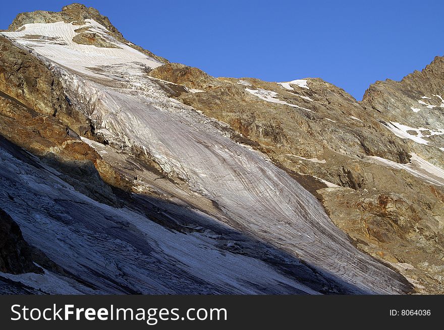 Mountain glacier. Caucasus Mountains. Digoriya