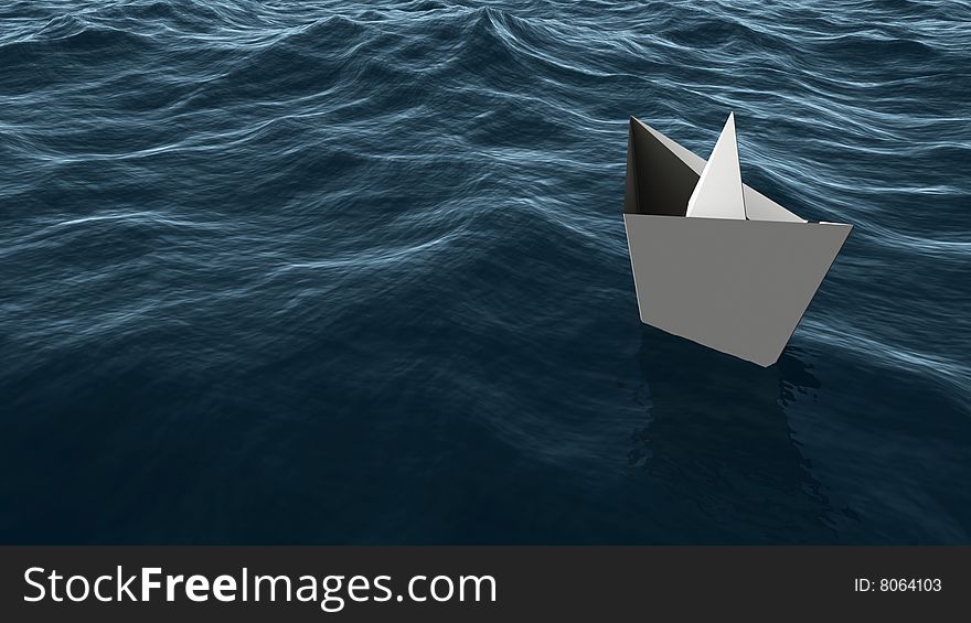 White paper ship on the sea
