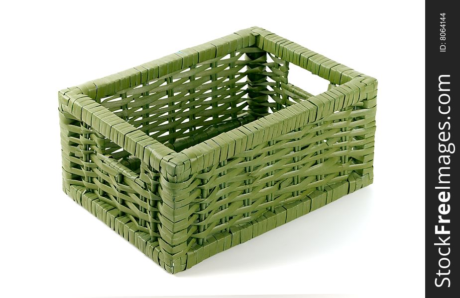 Empty green basket on white background