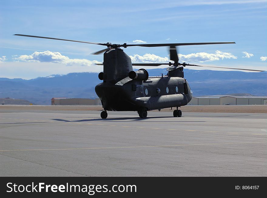 CH-47 Chinook helicopter taxiing to take off. CH-47 Chinook helicopter taxiing to take off