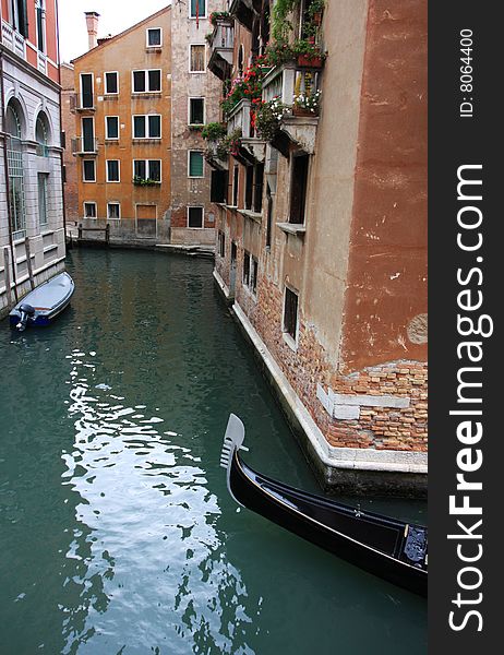 Gondola in waterways in Venice Italy. Gondola in waterways in Venice Italy
