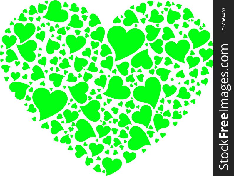 Heart with small green hearts. Vector illustration