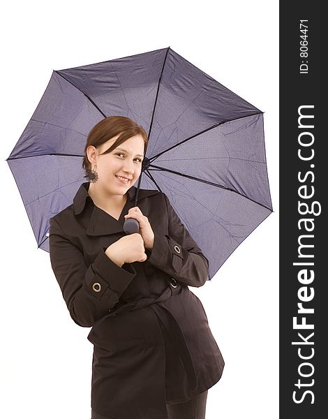 Woman with umbrella on a white background