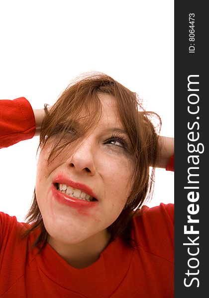 Dirty woman on white background. Dirty woman on white background