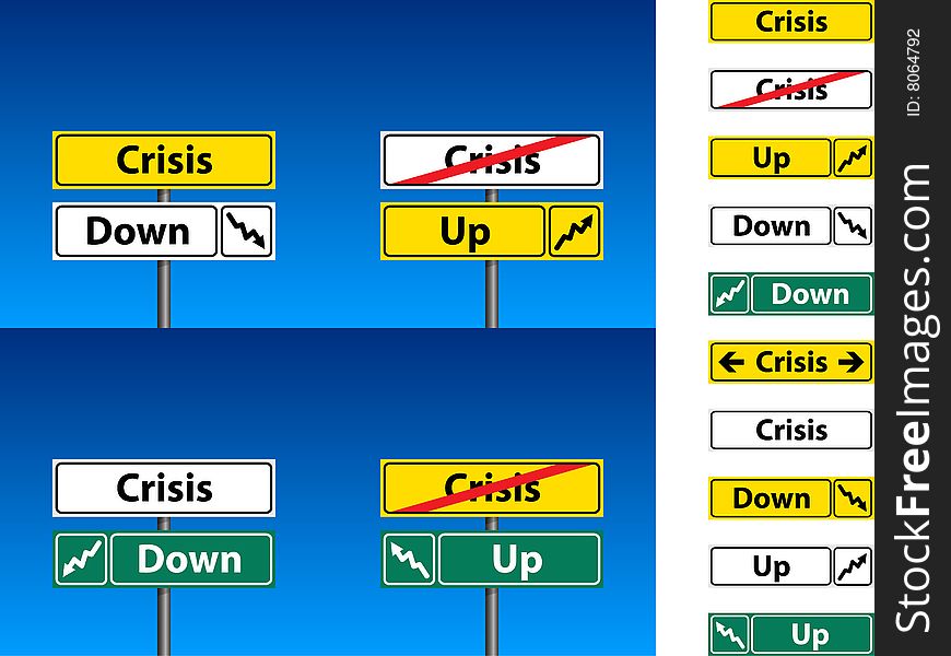 Economical Crisis direction and blue sky background