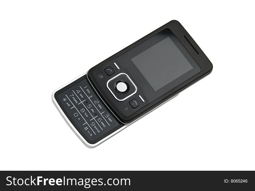 Elegant black cell phone isolated on white background. Elegant black cell phone isolated on white background