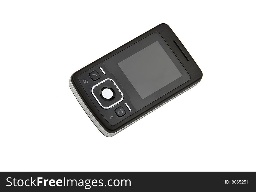 Black small cell phone isolated on white background