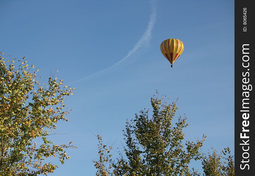 Hot Air Balloon over trees. Hot Air Balloon over trees