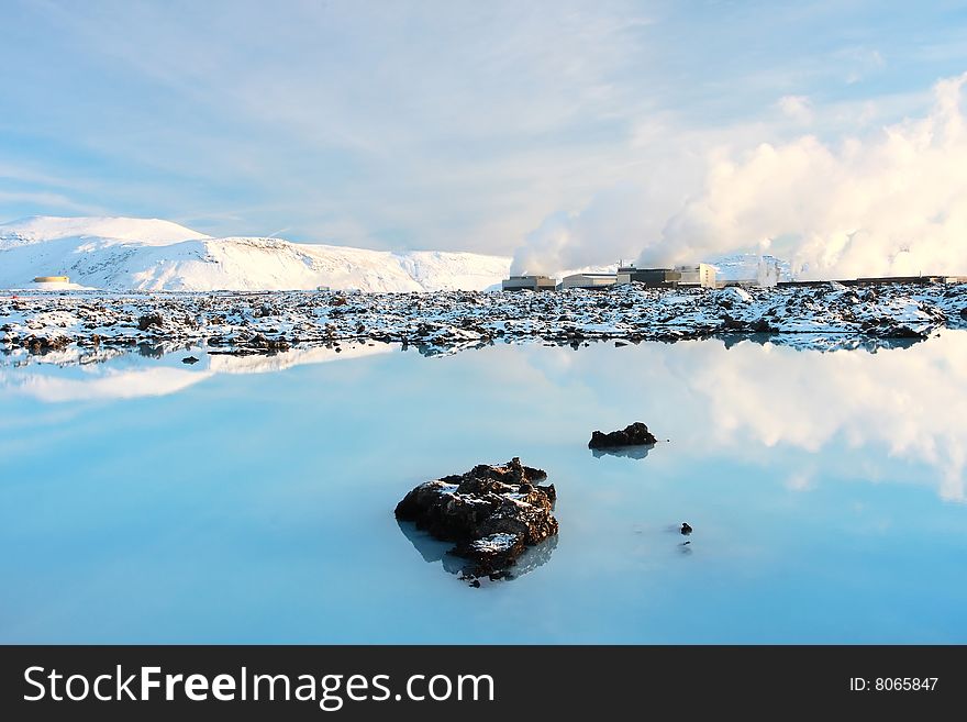 The geothermal powerstation at the Blue lagoon Iceland, taken in winter on a beuatiful calm day. Very serene landscape. The geothermal powerstation at the Blue lagoon Iceland, taken in winter on a beuatiful calm day. Very serene landscape