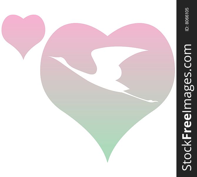 A loving bird stay in a love heart shape. A loving bird stay in a love heart shape.