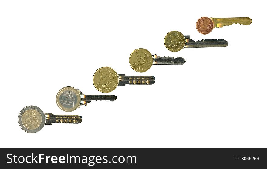 European financial bunch of keys isolated, on white. European financial bunch of keys isolated, on white.