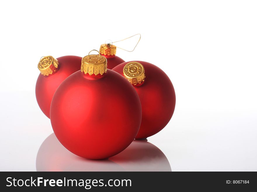 Red christmas balls, isolated on white shot in studio. Red christmas balls, isolated on white shot in studio
