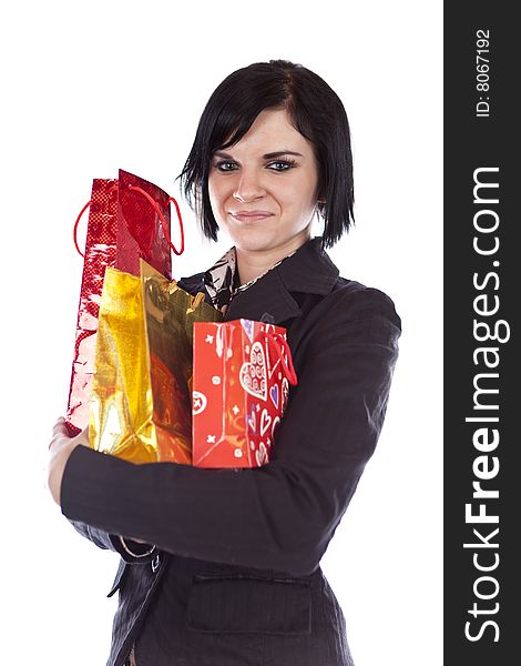 Studio photo of beauty girl with bag. Studio photo of beauty girl with bag