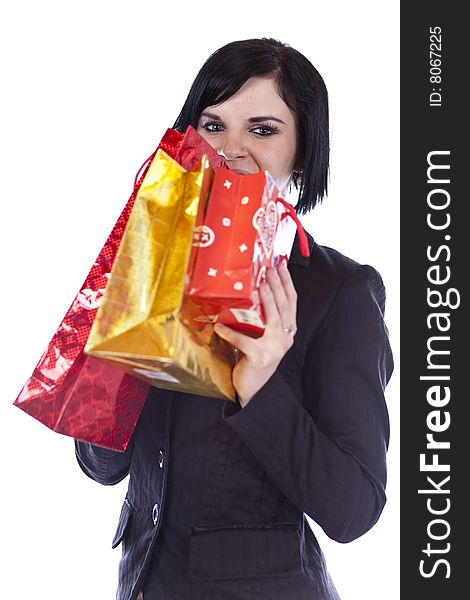 Studio photo of beauty girl with bag. Studio photo of beauty girl with bag