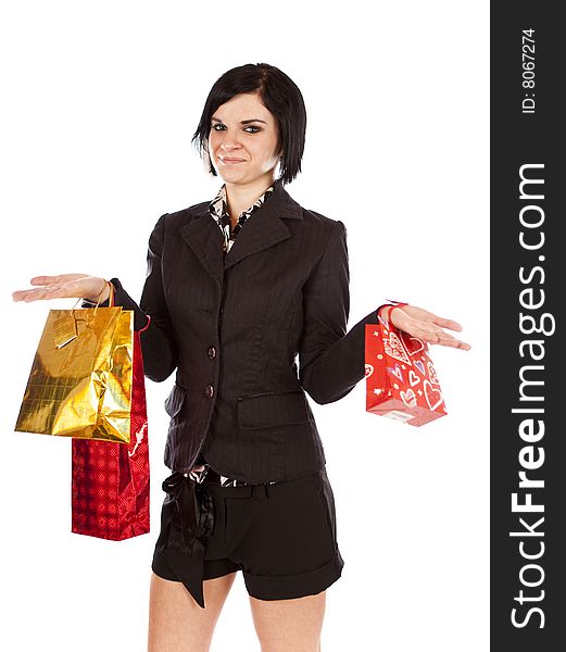 Studio photo of beauty girl with bag. Studio photo of beauty girl with bag