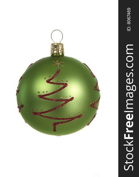 Green christmas ball isolated on white