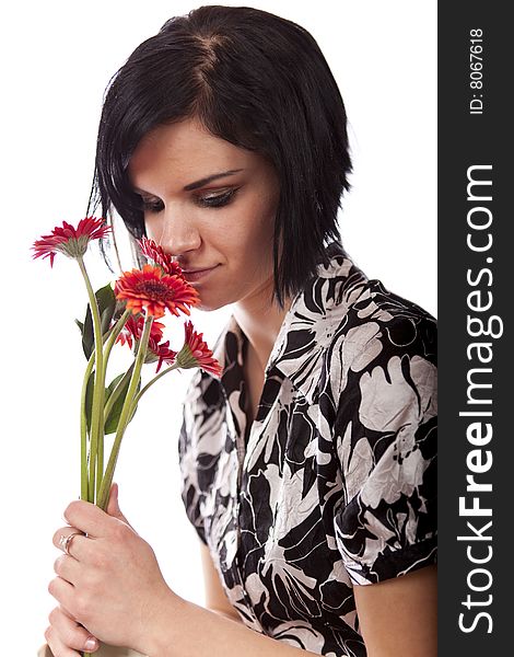 Studio photo of beauty girl with flower