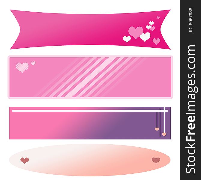 Set of four isolated valentine banners. Set of four isolated valentine banners