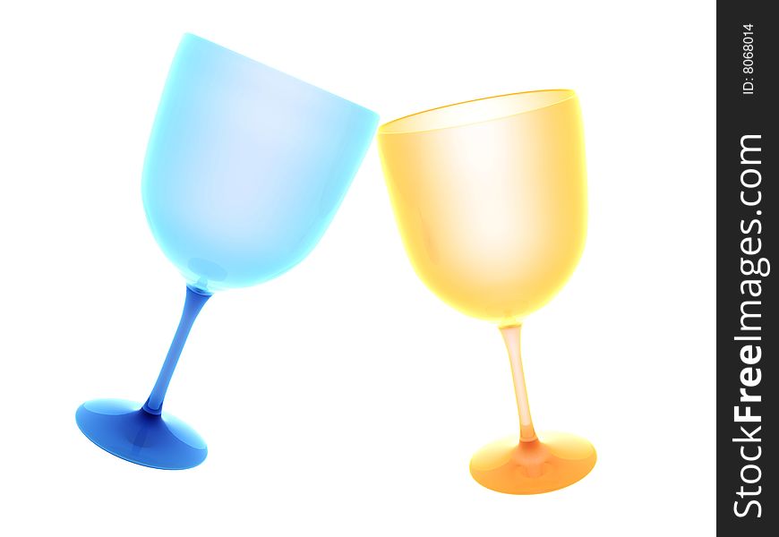 Two colored wine glasses isolated on white