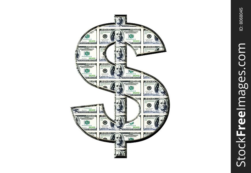 Us dollar symbol textured by money and isolated on white